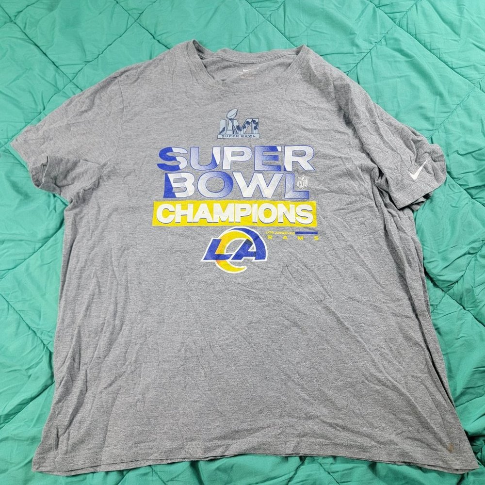 Nike Mens 2XL XXL Los Angeles Rams Super Bowl LVI Champions Short Sleeve T-Shirt